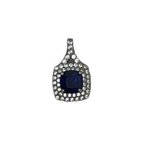 Blue Sapphire and White Sapphire Sunburst Pendant 925 Sterling lab created